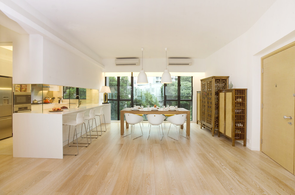 White Wash Wood Floors Dining Room Contemporary with Breakfast Bar Cabinet Clifton