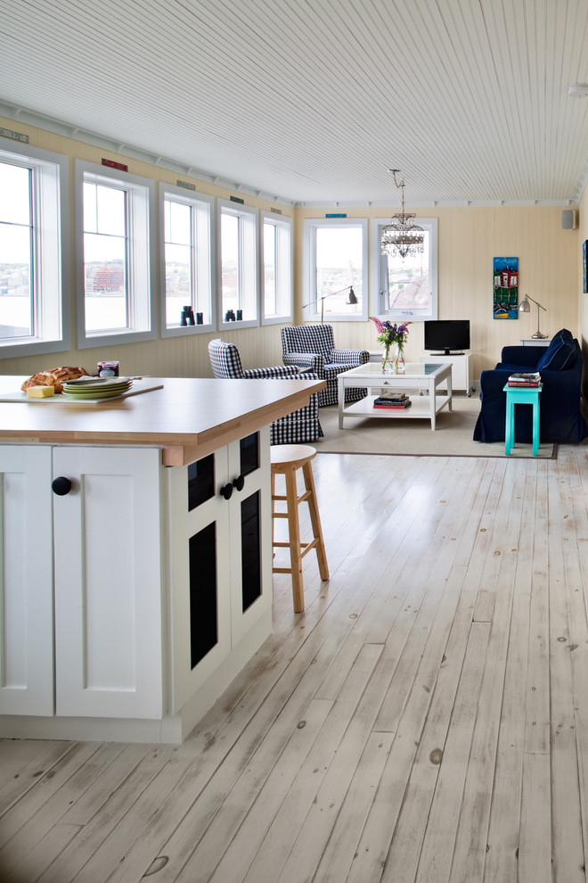 White Wash Wood Floors Family Room Eclectic with None 
