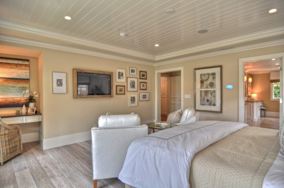 White Washed Oak Flooring Bedroom Traditional with Baseboards Beach House Interior