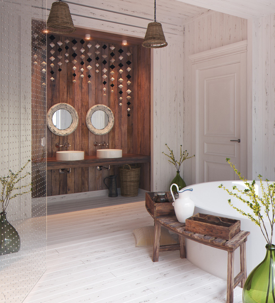 Whitewash Wood Floors Bathroom Rustic with Cardboard Squares Double Bathroom