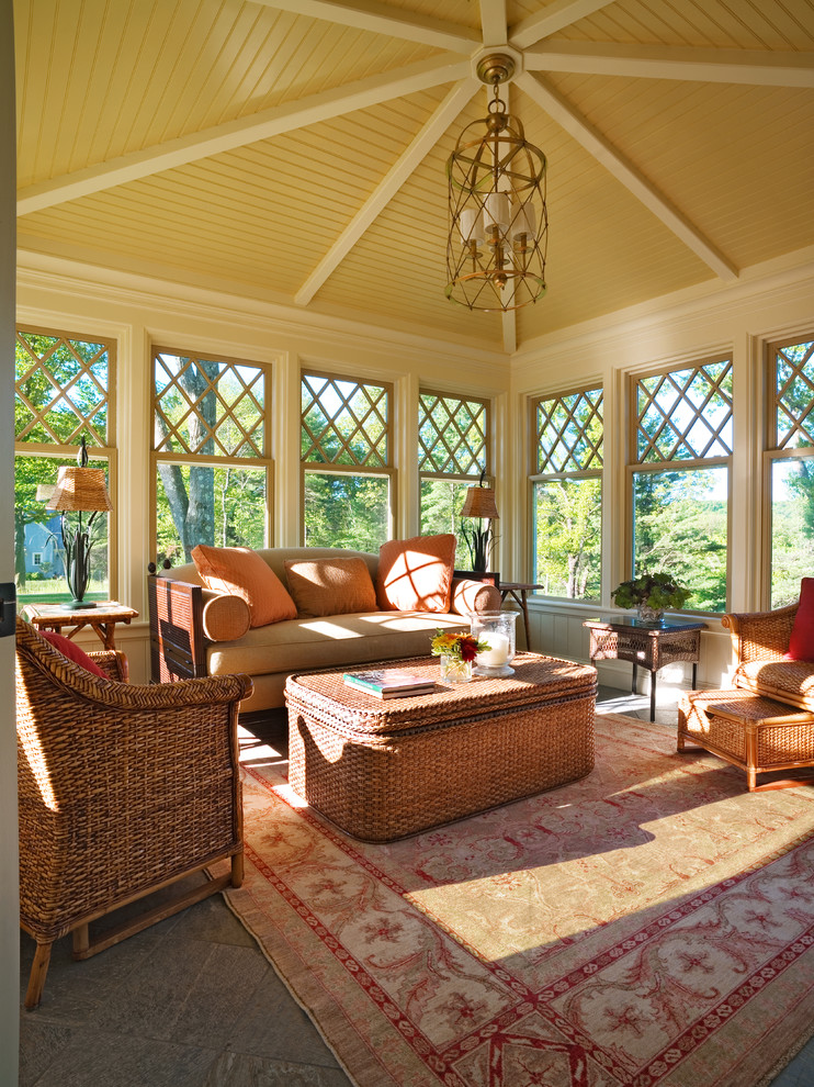 Wicker Coffee Table Sunroom Traditional with Bamboo Table Caged Chandelier