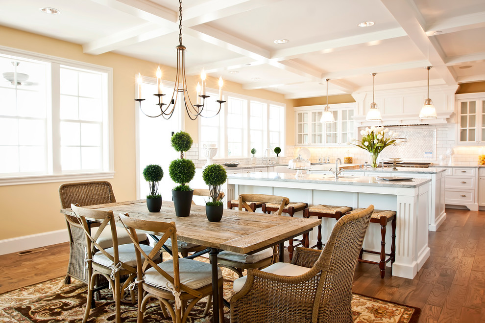 Wicker Dining Chairs Dining Room Traditional with Area Rug Chandelier Coffered