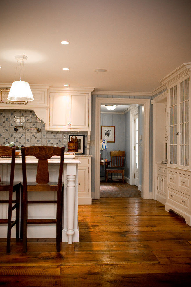 Wide Plank Flooring Kitchen Farmhouse with Breakfast Bar Ceiling Lighting1