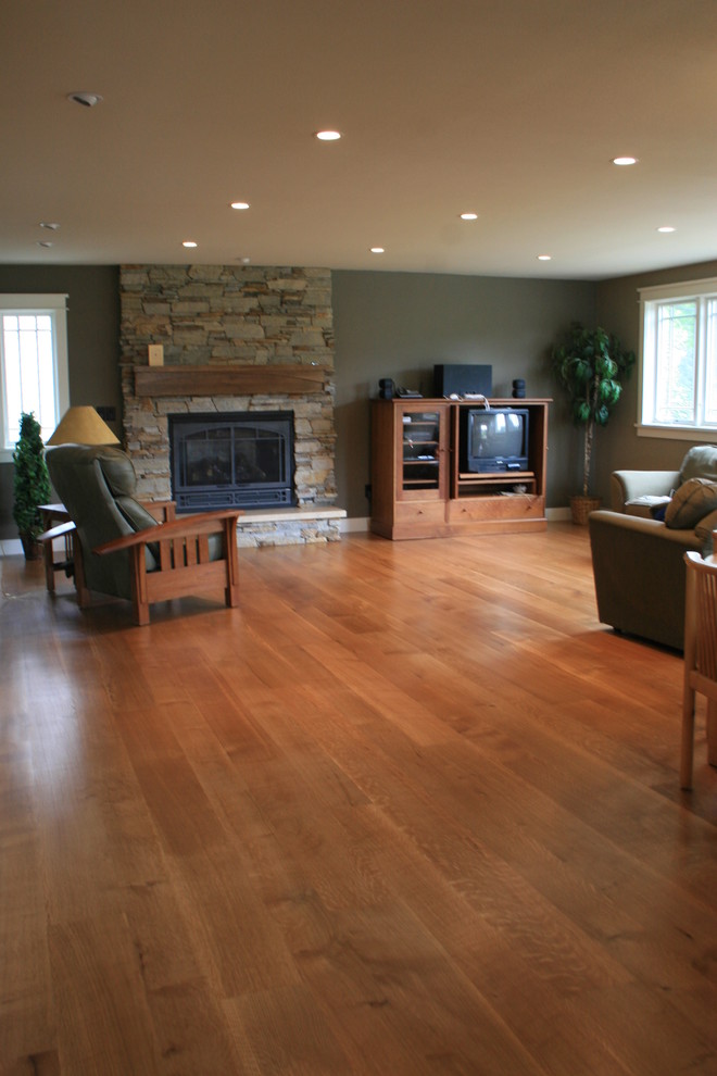 Wide Plank White Oak Flooring Family Room Modern with Dark Wood Flooring Family