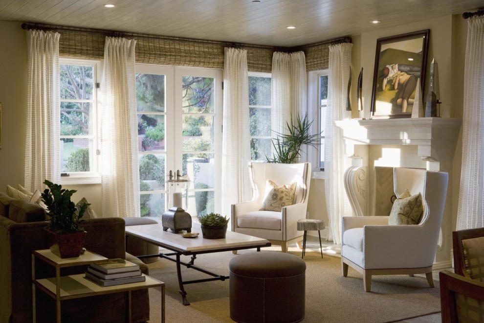 Wide Window Treatments Living Room Traditional with Armchair Coffee Table Fireplace