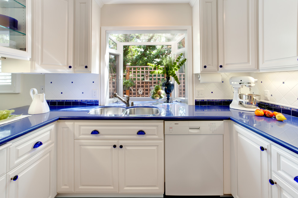 Window Coverings for Small Windows Kitchen Traditional with Blue Counters Blue Drawer