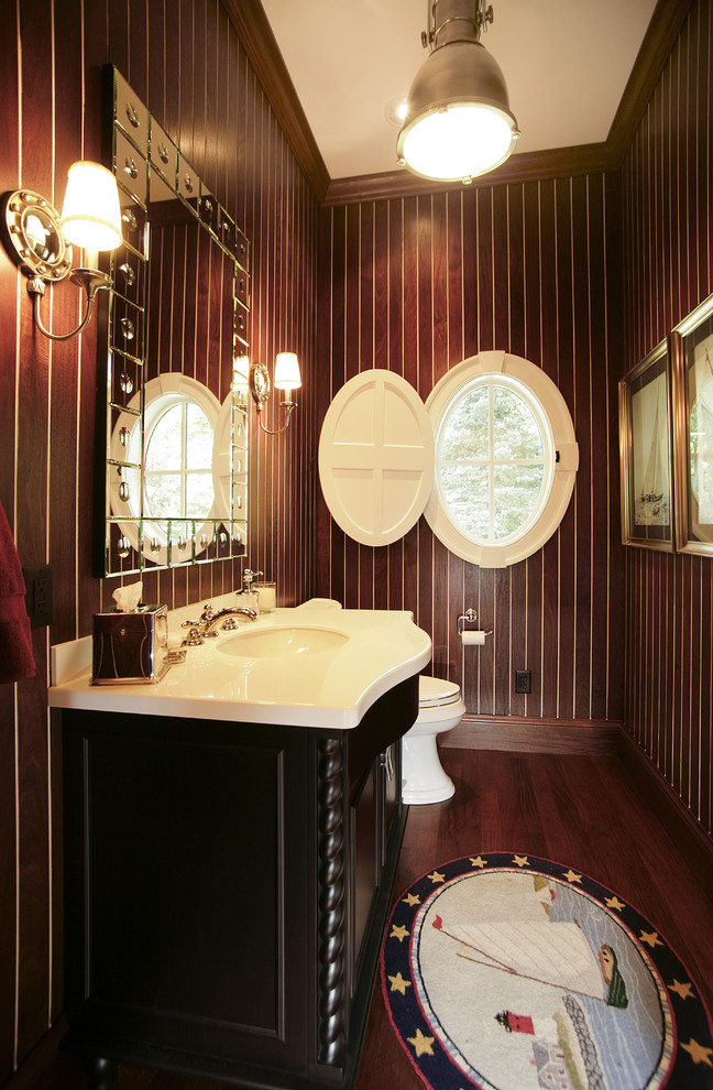 Window Coverings Houston Bathroom Traditional with Black Vanity Cherry Paneling