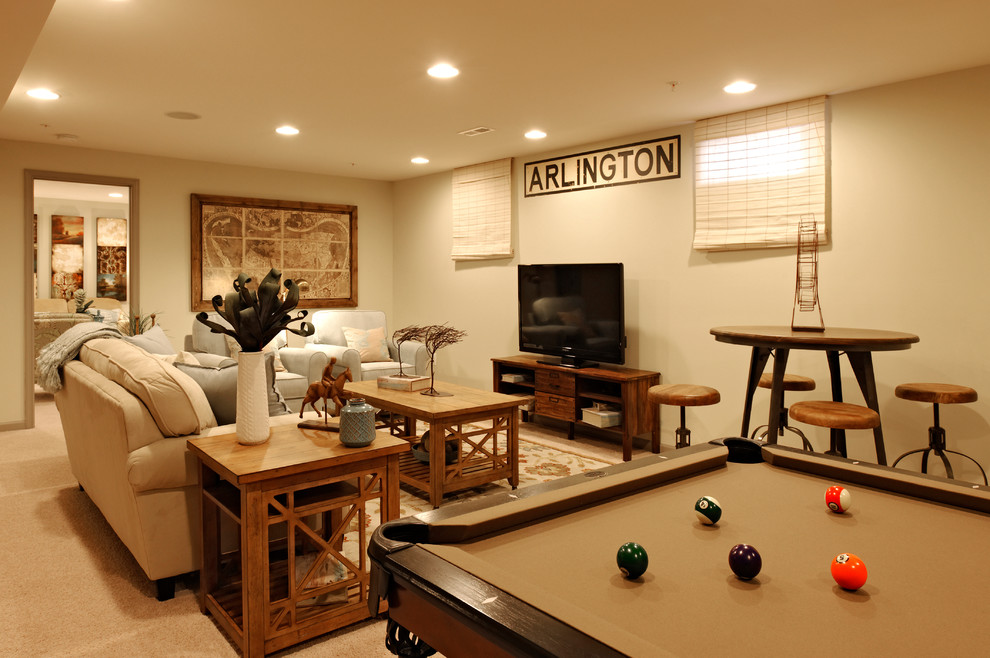 Window Coverings Ideas Basement Traditional with Area Rug Billiards Carpeting