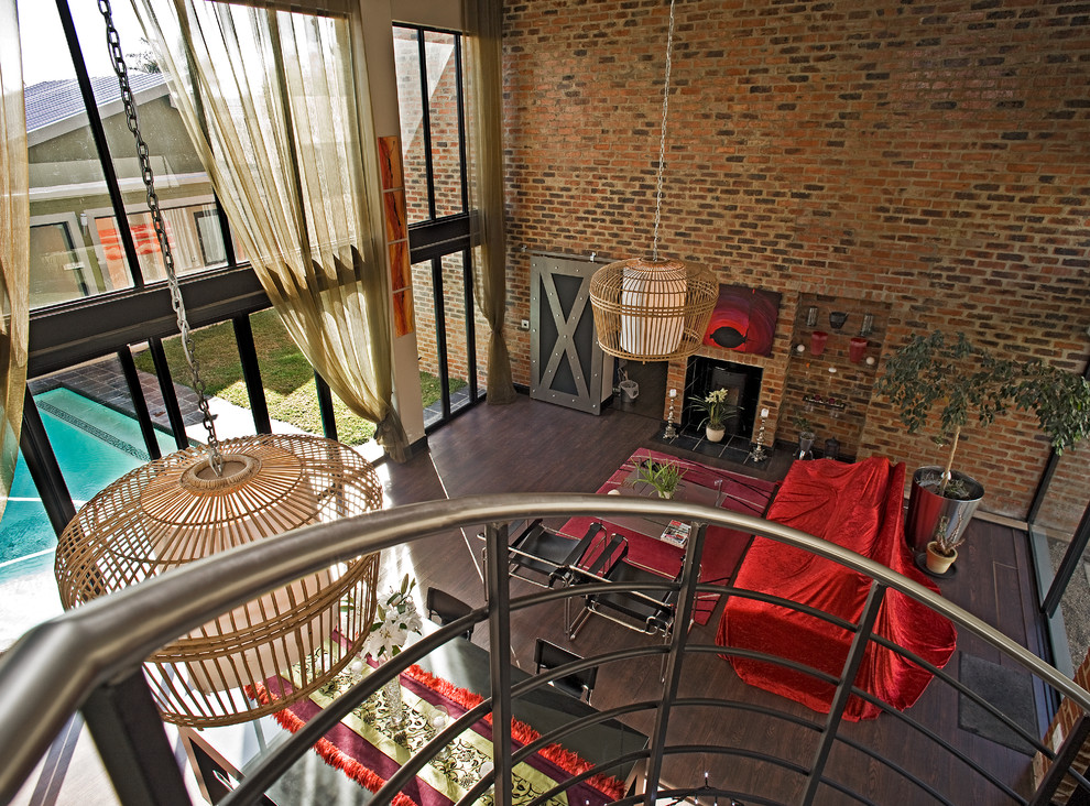 Window Treatment for Sliding Doors Living Room Eclectic with Black Leather Sling Chairs