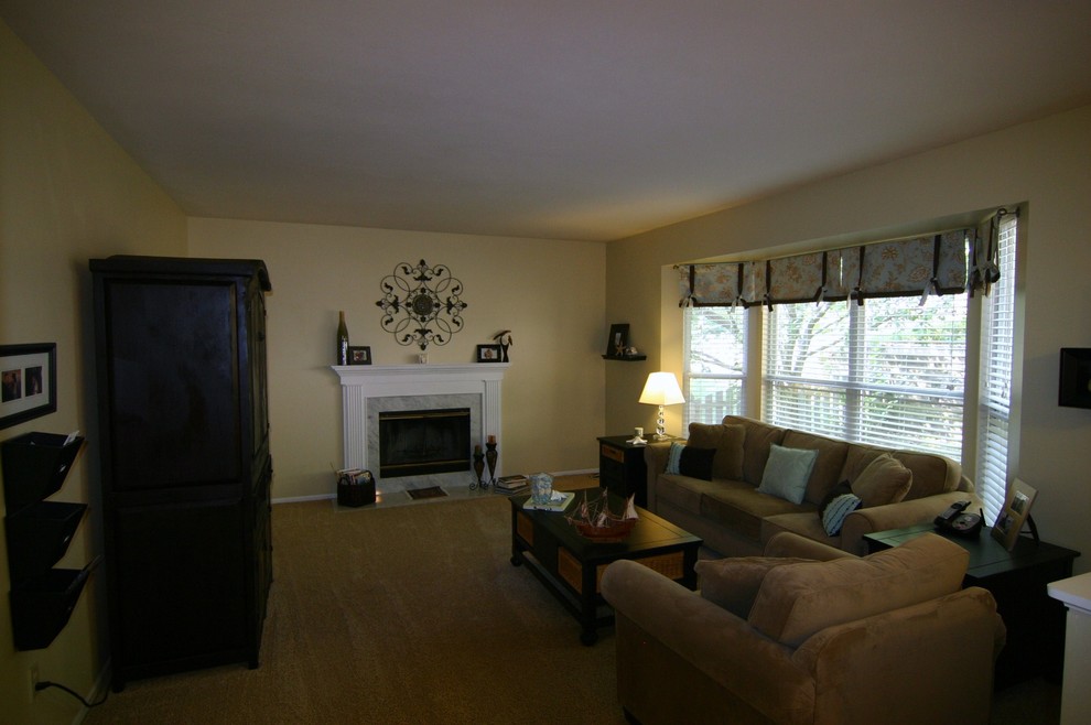 Window Treatment Ideas for Bedroom Family Room Traditional with Carpet New Fireplace Mantle