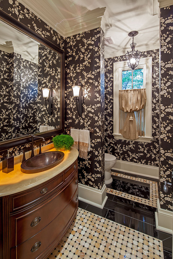Window Treatment Ideas Pictures Powder Room Traditional with Crown Molding Framed Mirror