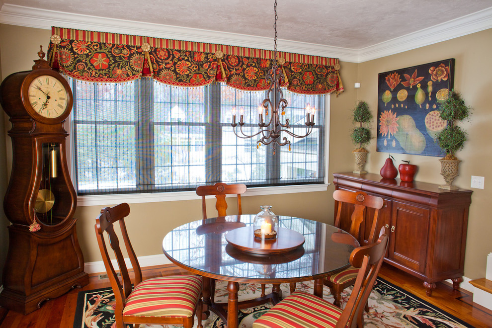 Window Treatment Styles Dining Room Traditional with Chandelier Clock Curtains Cushions