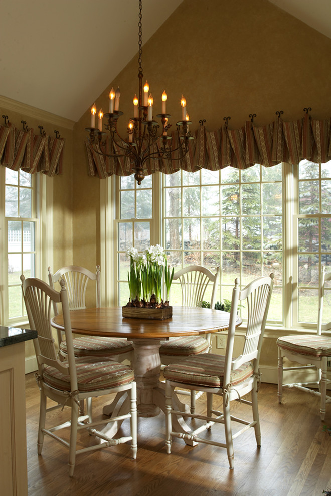 Window Treatment Styles Spaces Traditional with Chandelier Kitchen Kitchen Chairs