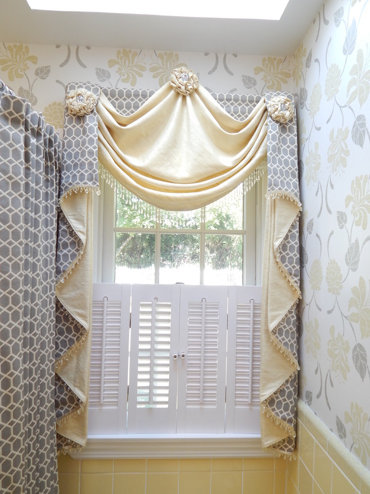 Window Treatments for Bathroom Spaces Transitional with Bathroom Beaded Fringe Cascades