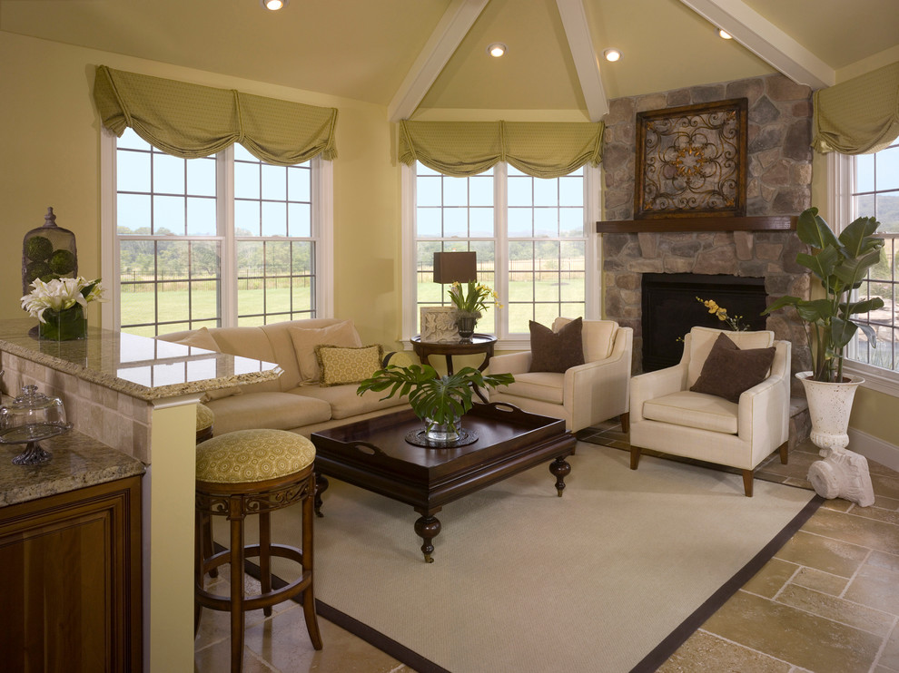 Window Treatments for Double Windows Family Room Traditional with Area Rug Armchair Barstools