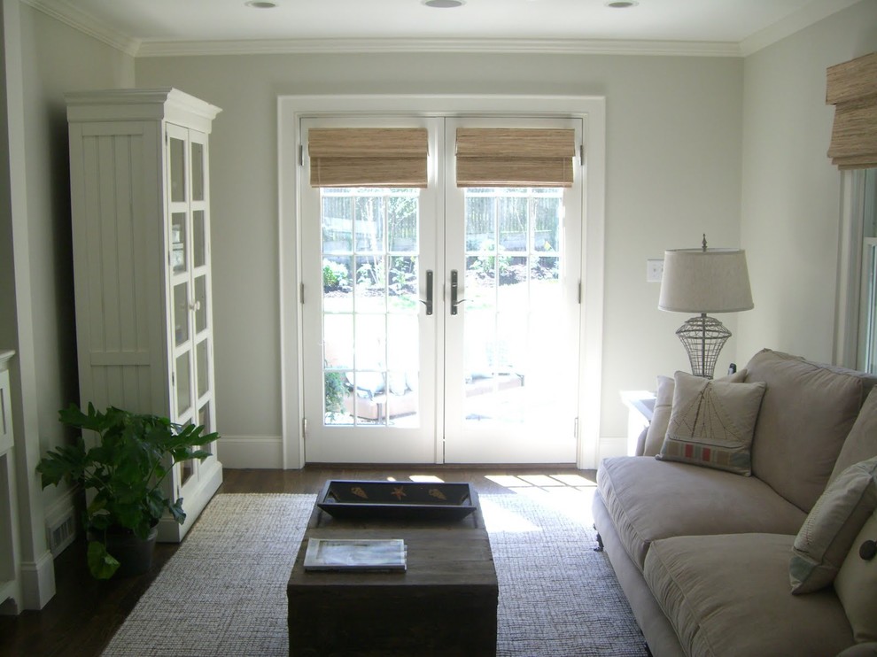 Window Treatments for French Doors Living Room Beach with Bamboo Blinds Coastal Cottage