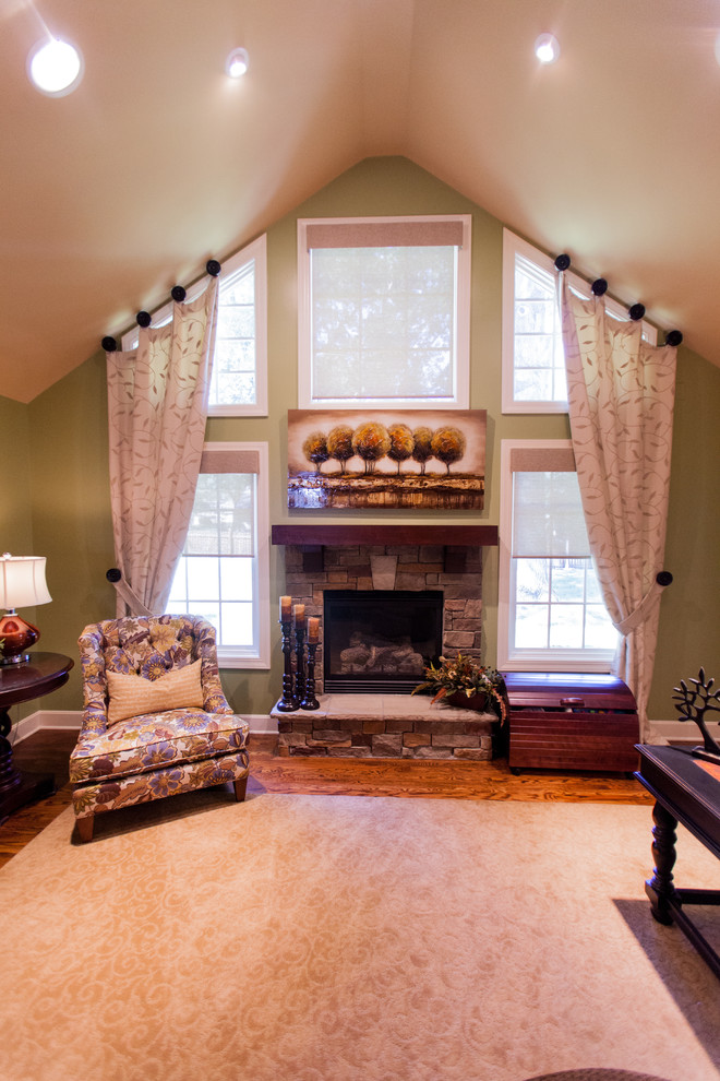 Window Treatments for Tall Windows Family Room Transitional with Angled Ceiling Kansas City