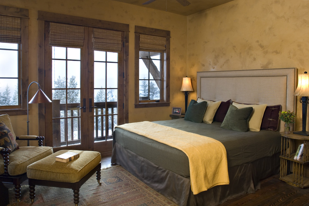 Window Treatments French Doors Bedroom Rustic with Area Rug Bamboo Blinds