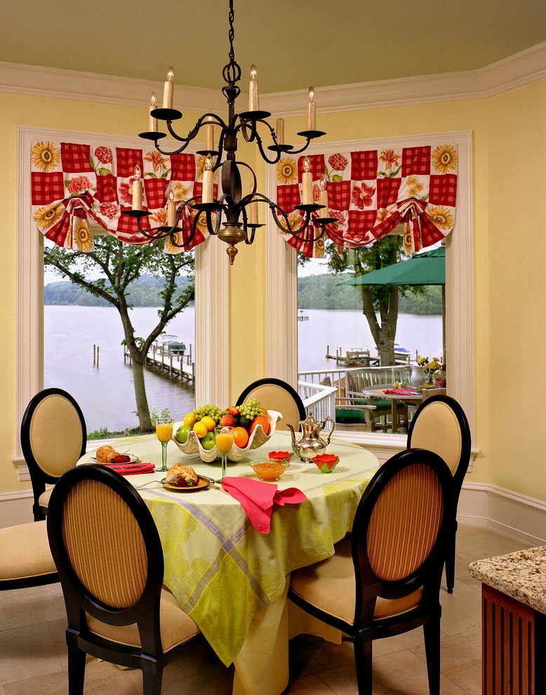Window Valance Ideas Dining Room Traditional with Balloon Shades Baseboards Breakfast2