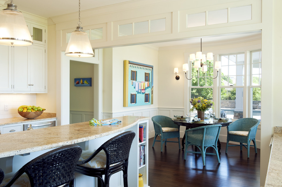 Windows with Transoms Kitchen Transitional with Blue Chairs Bookshelves Breakfast
