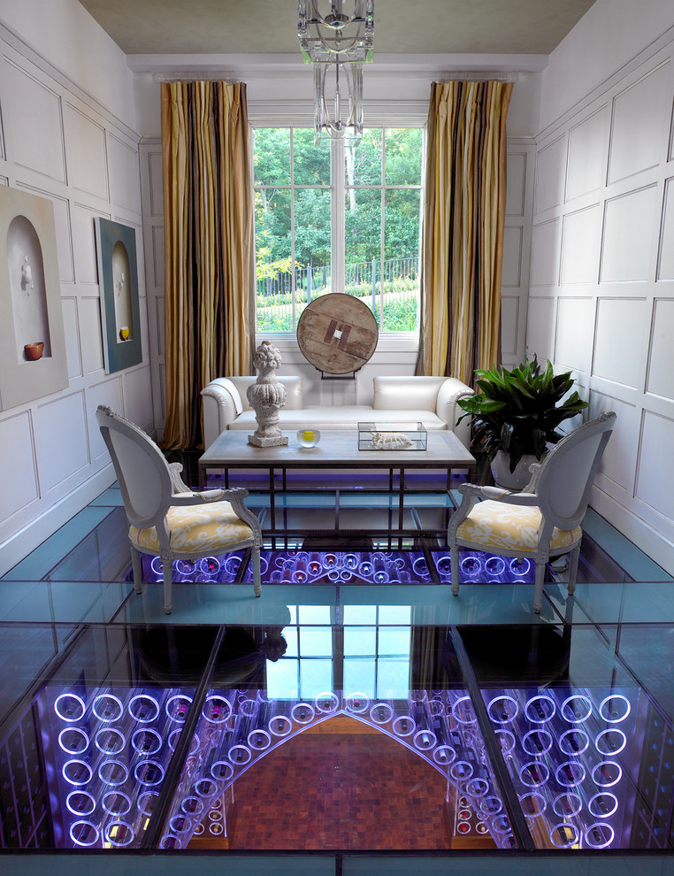 Wine Cellar Decor Living Room Contemporary with Chair Chandelier Coffee Table