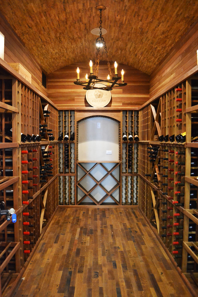 Wine Room Design Wine Cellar Traditional with Barrel Ceiling Chandelier Rustic