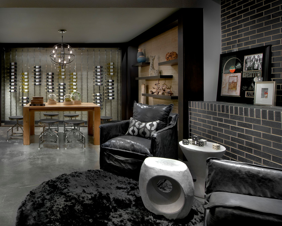 Wine Tasting Table Wine Cellar Contemporary with Black Leather Chairs Black