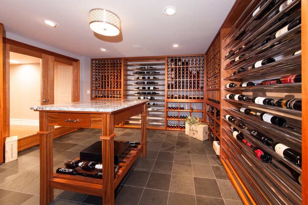 Wine Tasting Table Wine Cellar Traditional with Brown Stone Floor Drum