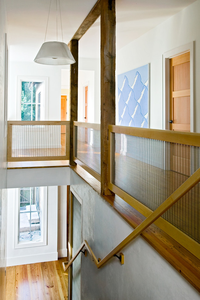 Wire Mesh Deck Railing Hall Farmhouse with Fir Doors Maple Metal