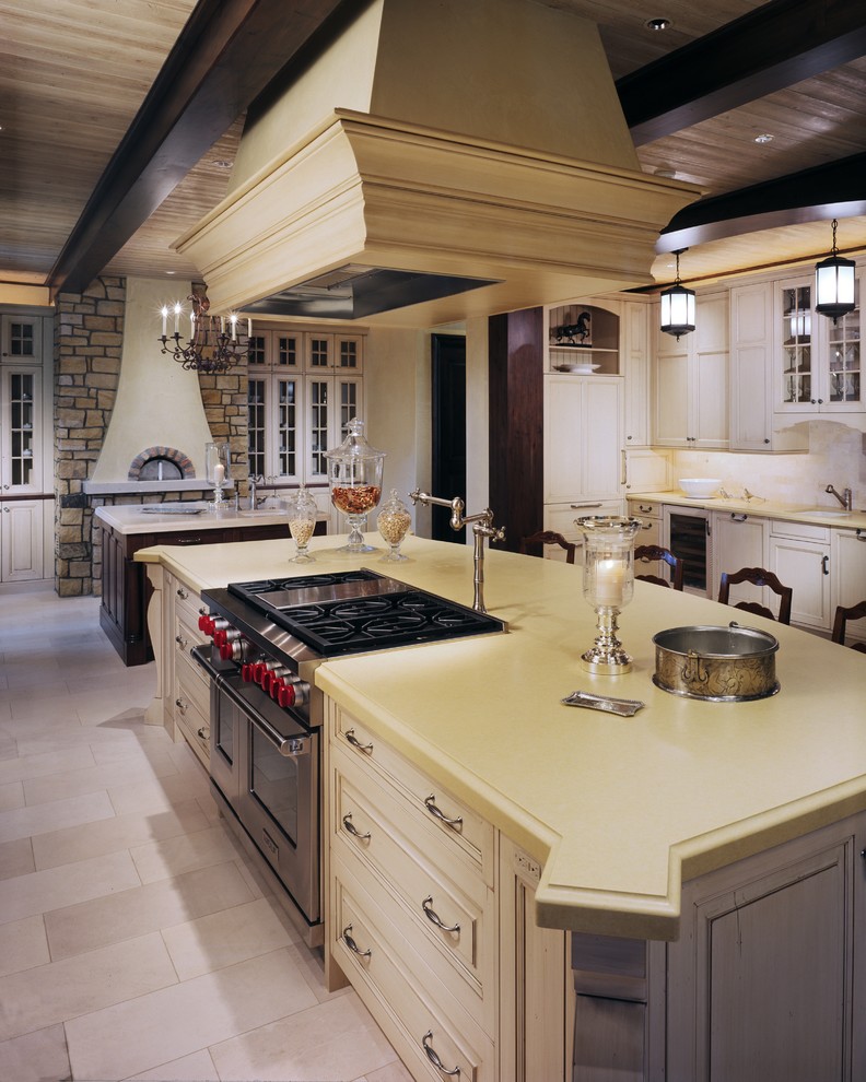 Wolf 48 Gas Range Kitchen Traditional with Beams Caterer Kitchen Ceasarstone