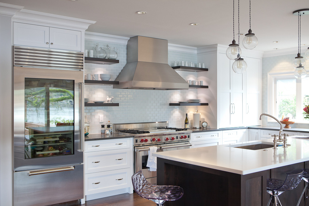 Wolf Range Hood Kitchen Contemporary with Bound Rug Breakfast Bar