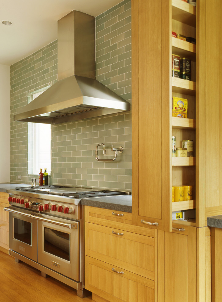 Wolf Range Hood Kitchen Traditional with Backsplash Light Green Subway