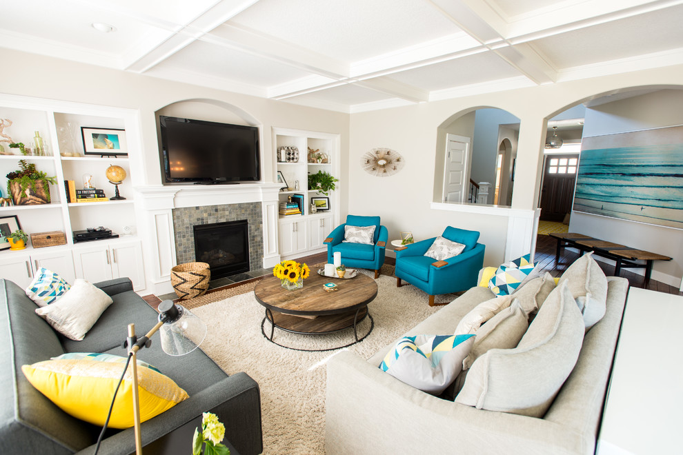 Wood and Metal Coffee Table Living Room Contemporary with Blue Bright Blue Armchairs