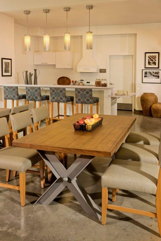 Wood and Metal Dining Table Dining Room Contemporary with Beige Dining Chair Indoor