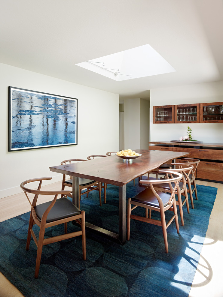 Wood and Metal Dining Table Dining Room Contemporary with Blue Area Rug Blue