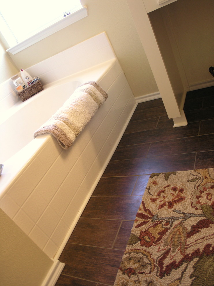 Wood and Tile Floors Bathroom Traditional with None 1