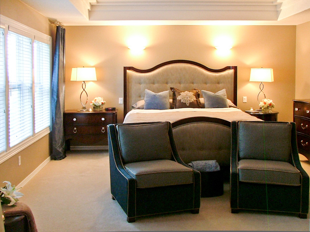 Wood and Upholstered Bed Bedroom Contemporary with Bedside Table Ceiling Treatment