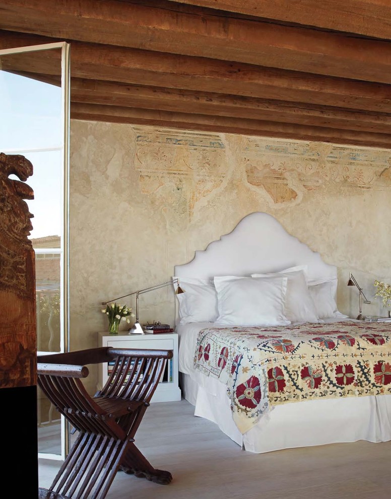 Wood Ceiling Planks Bedroom Mediterranean with Buon Fresco Exposed Beams
