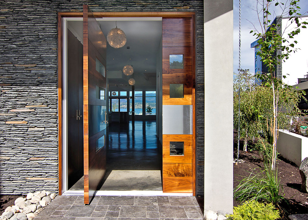 Wood Entry Doors Entry Contemporary with Chain Downspout Concrete Entry