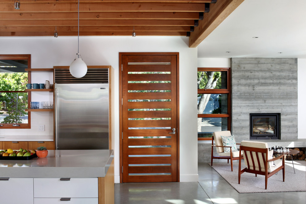 Wood Entry Doors Family Room Contemporary with Concrete Floor Contemporary Entry