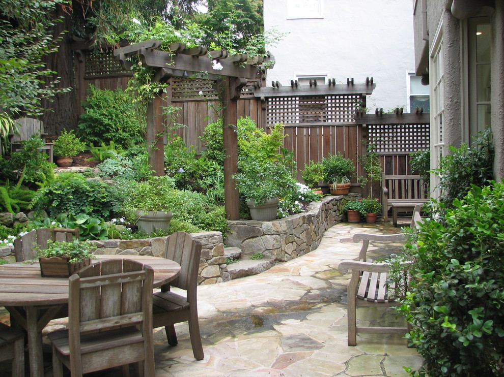 Wood Fence Designs Patio Traditional with Arbor Backyard Flagstone Garden