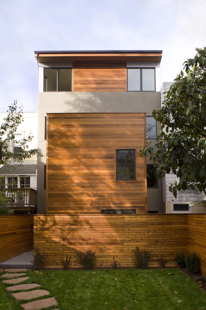 Wood Fence Ideas Exterior Modern with Border Plantings Corner Windows