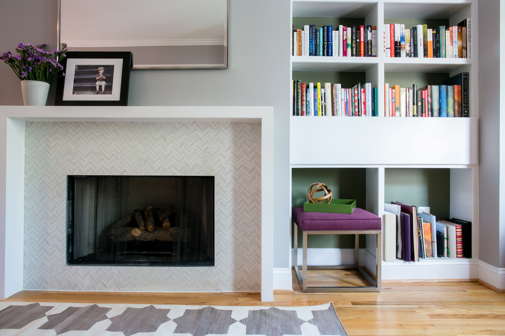 Wood Fireplace Mantels Living Room Contemporary with Baseboards Built in Bookshelves