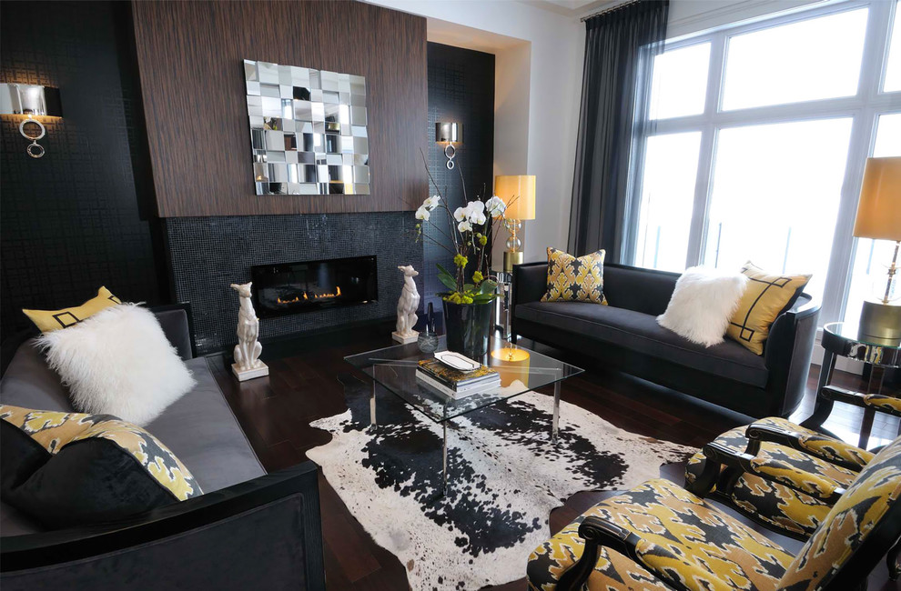 Wood Fireplace Surrounds Living Room Contemporary with None 
