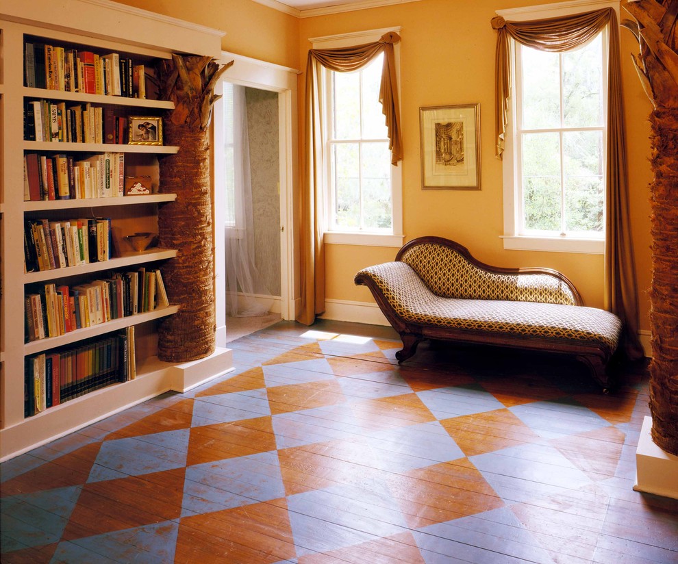 Wood Floor Paint Hall Eclectic with Bookcase Bookshelves Checkered Floor