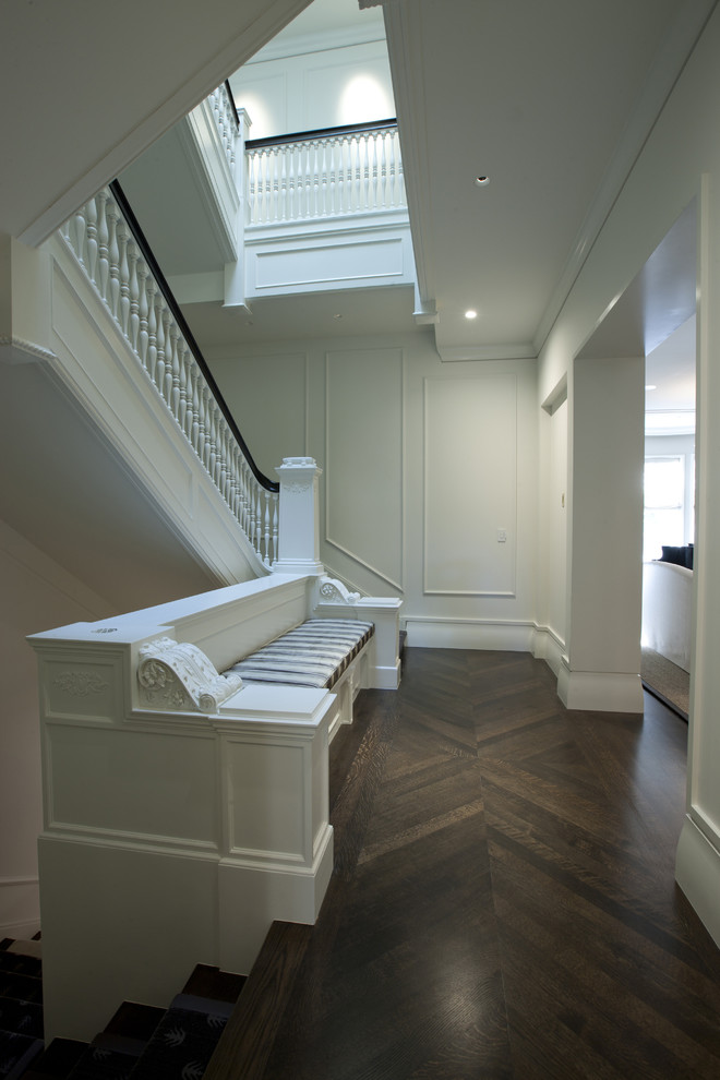 Wood Floor Patterns Hall Contemporary with Built in Bench Ceiling