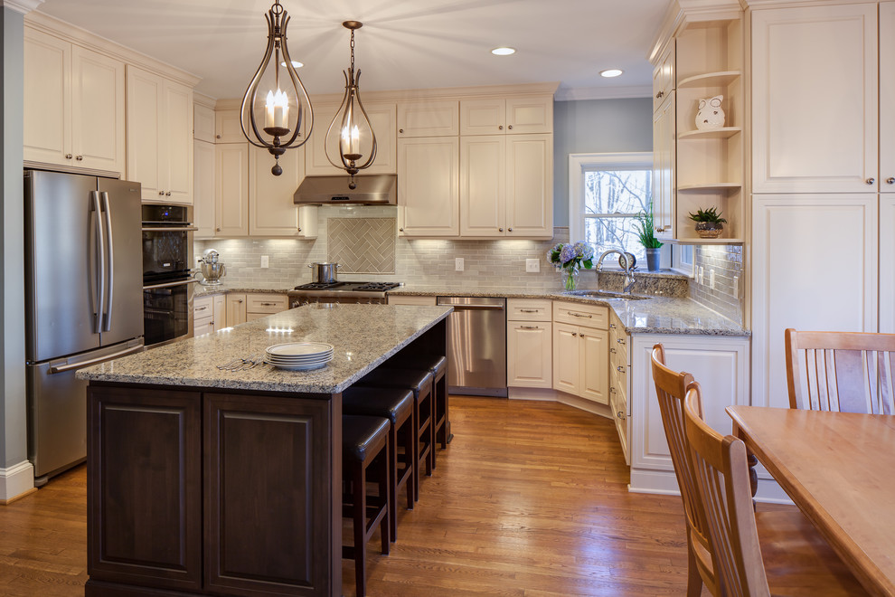 Wood Floor Stain Colors Kitchen Traditional with 2 Pendants Over Island