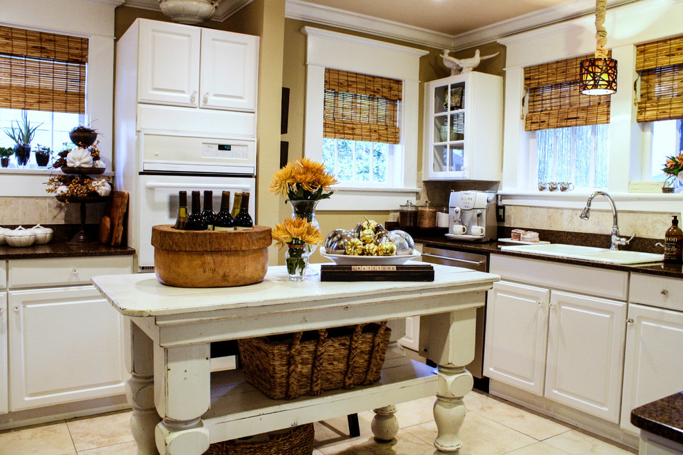 Wood Floor Tiles Kitchen Transitional with Backsplash Lip Black Counter