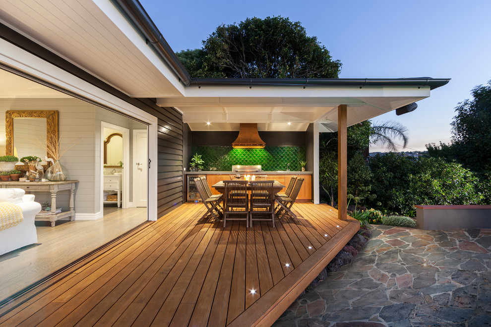 Wood Patio Cover Deck Beach with Bifold Windows Covered Deck