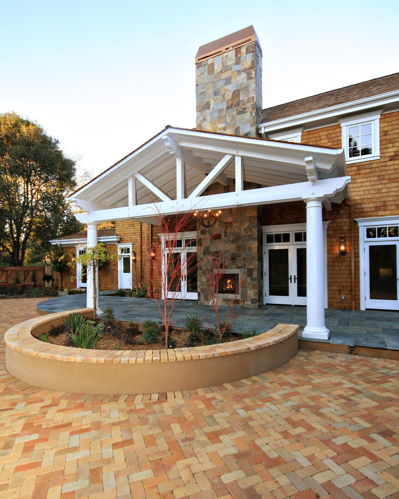 Wood Patio Cover Plans Exterior Traditional with Brick Paving Chandelier Covered